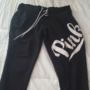 Large PINK Victoria Secret black sweatpants Capri